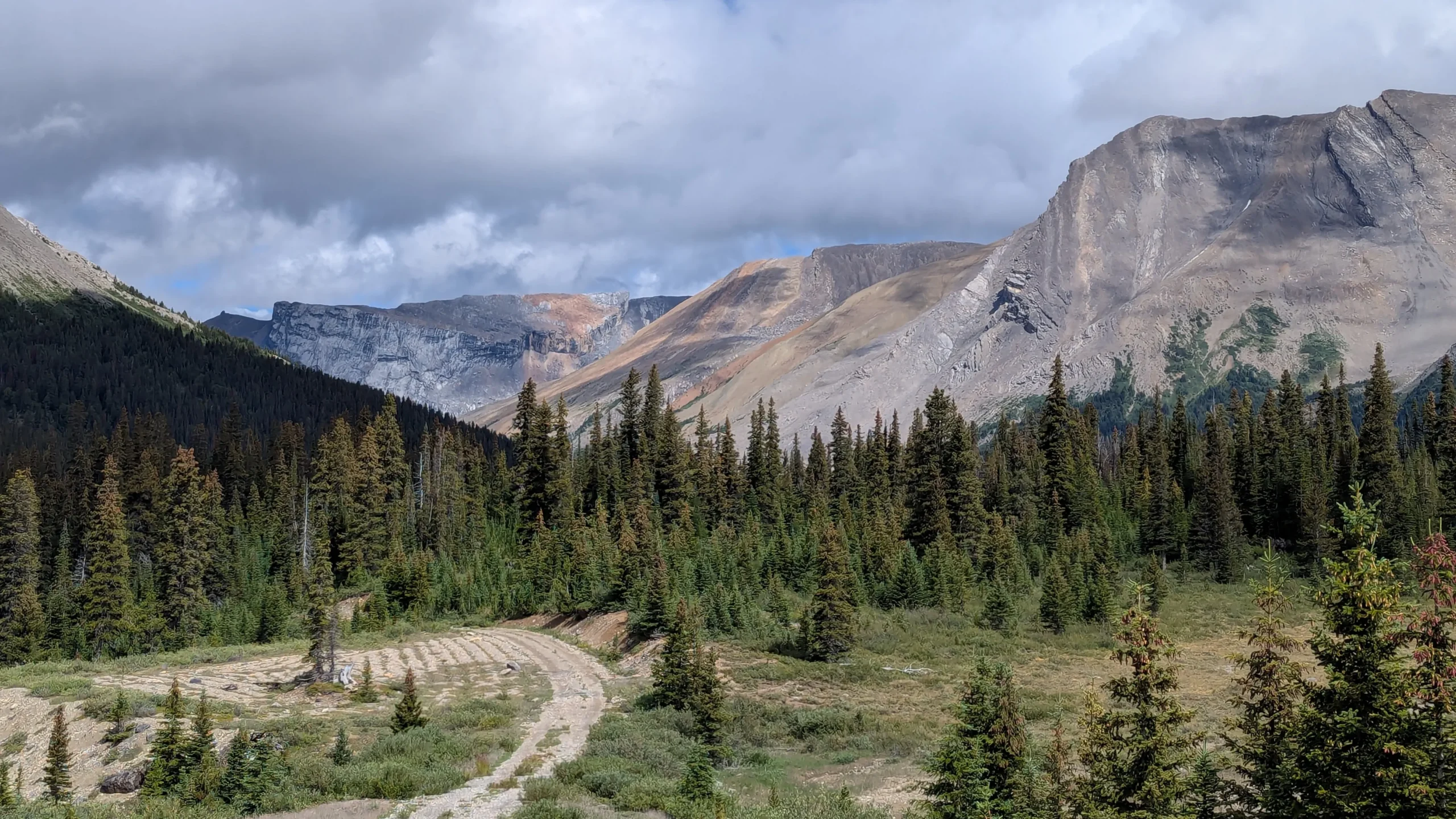 Die 230 km lange Fahrt durch die Rocky Mountains ist landschaftlich reizvoll (scenic). Diese Schönheit können wir auf Rückfahrt bei besserem Wetter ausschweifender genießen.